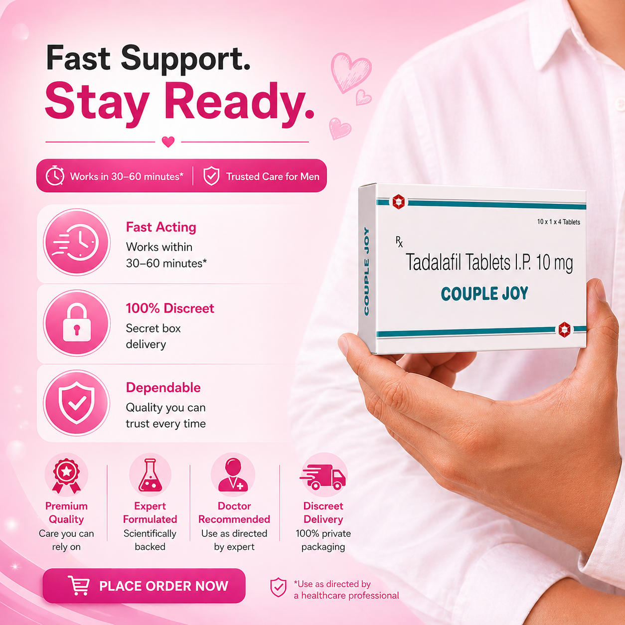 COUPLE JOY | MEN’S PERFORMANCE BOOST | TADALAFIL 10 MG | PACK OF 10 | 40 TABLETS