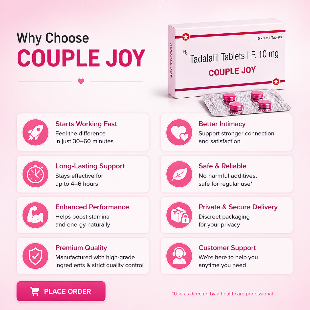 COUPLE JOY | MEN’S PERFORMANCE BOOST | TADALAFIL 10 MG | PACK OF 10 | 40 TABLETS