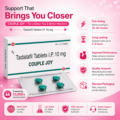 COUPLE JOY | MEN’S PERFORMANCE BOOST | TADALAFIL 10 MG | PACK OF 10 | 40 TABLETS